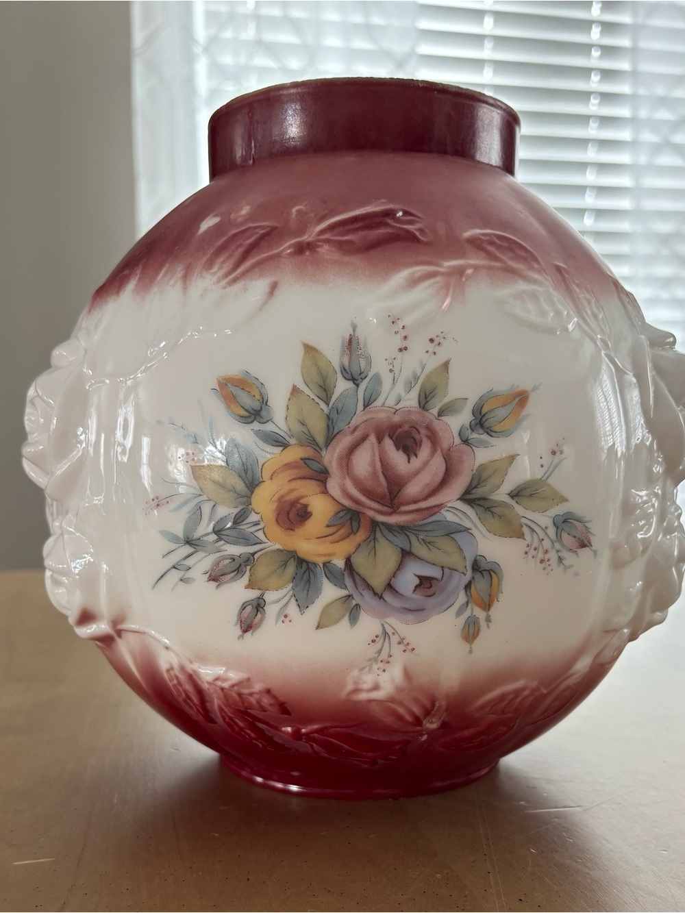 Vintage Milk Glass Globe Lamp Shade. Wild Rose, Puffy Flowers. 8.5”. Fast Ship.